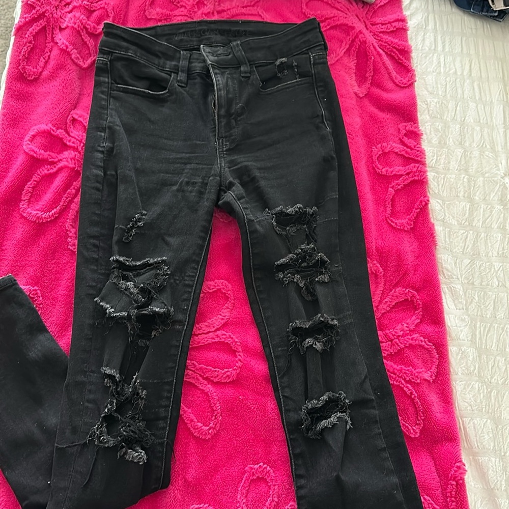 American eagle black ripped skinny jeans size 2